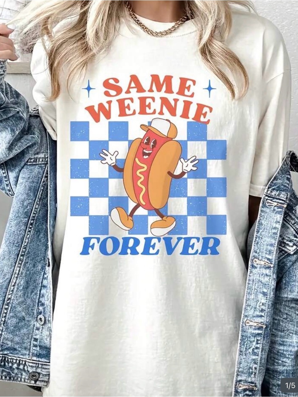 Same Weenie Forever Graphic Tee - Cream with Blue & Orange Print